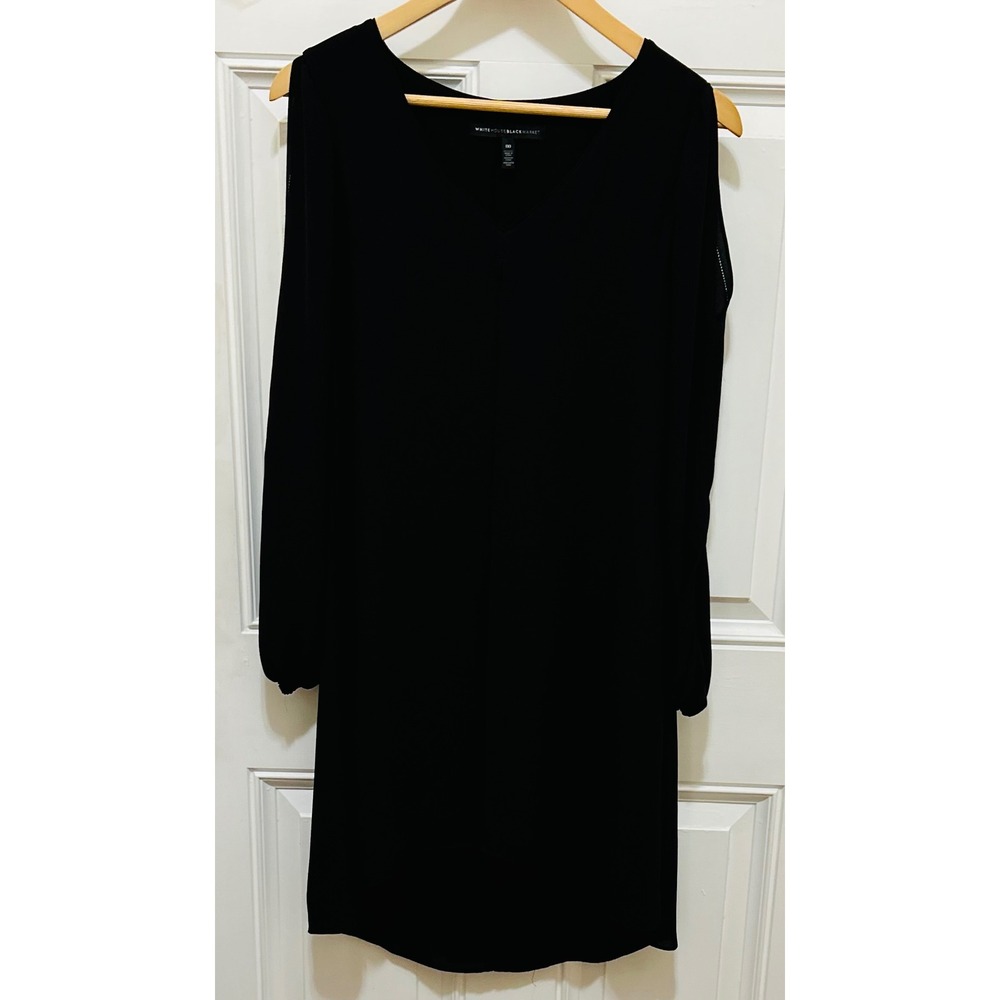 White House Black Market Black Cold Shoulder V-Neck Shift Dress Size 00